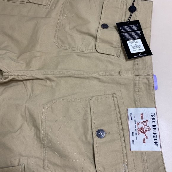 True Religion Men Cargo Khaki  Tan Shorts Size 34 $159 NWT - Picture 3 of 7